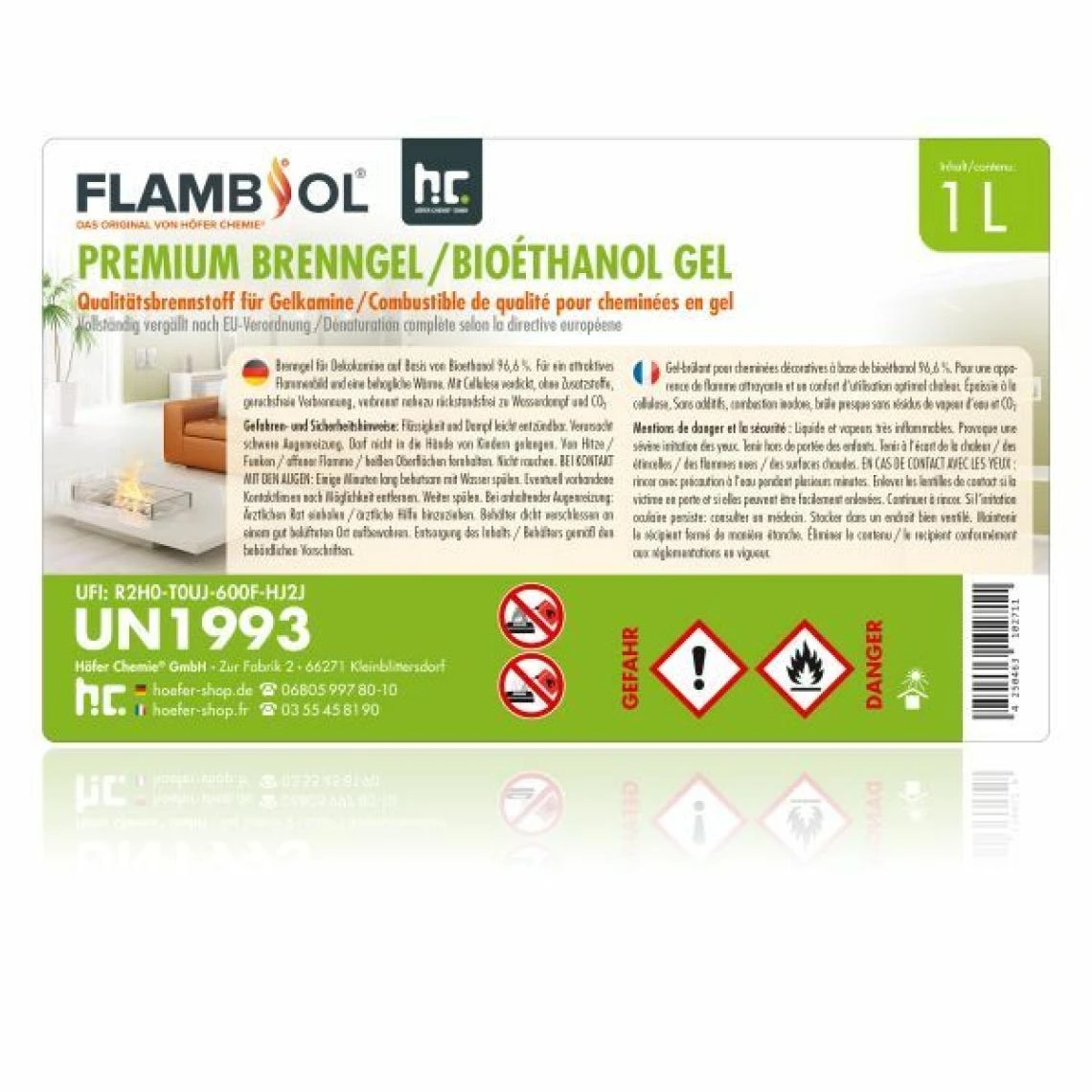 Hoefer Chemie 120 L FLAMBIOL Premium Bioéthanol En Gel (120 X 1 Litre) – Image 3