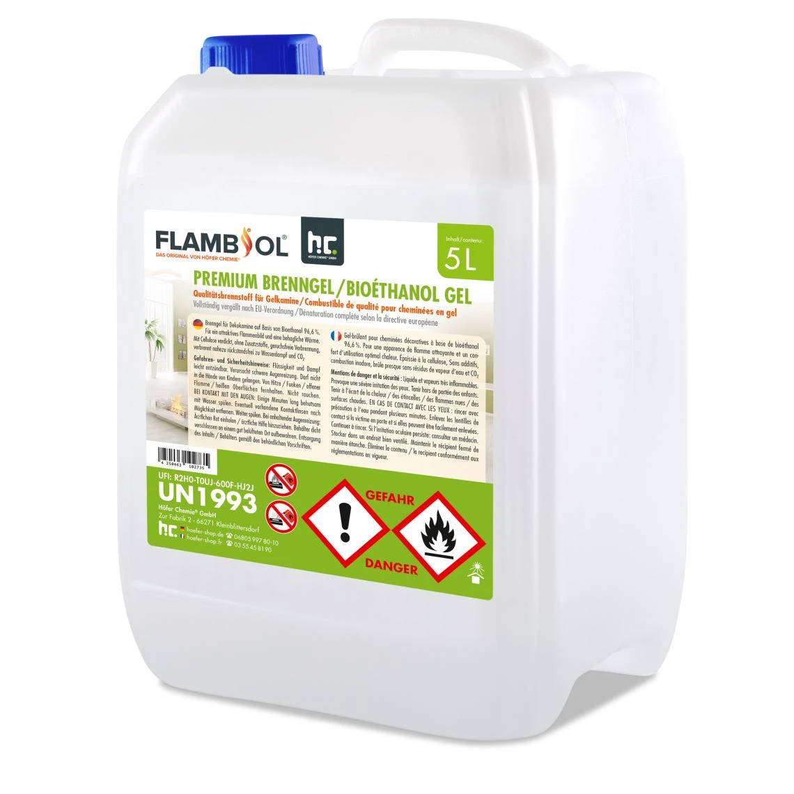 Hoefer Chemie 20 L FLAMBIOL Premium Bioéthanol En Gel (4 X 5 Litre)