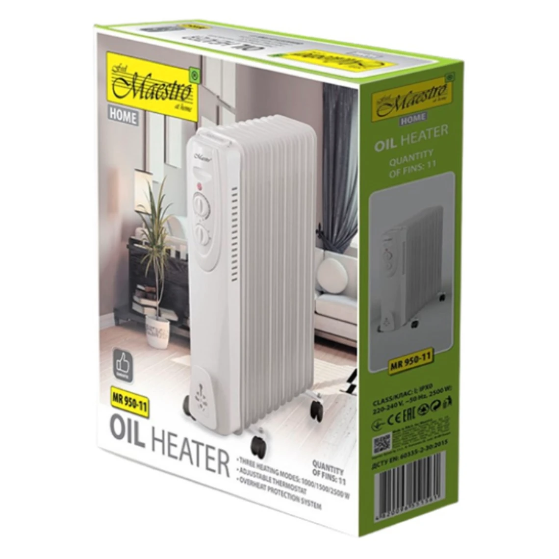 Chauffage électrique à L'huile Maestro MR-950 2500W 11 Ailettes 3 Ni... – Image 2